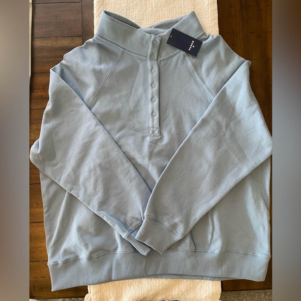 Parke Light Blue Snap-Front Mockneck